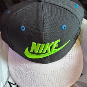 Nike Dark Gray and White Cap with Bright Green Logo